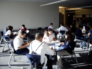 Students working on charts.